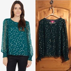 LILLY PULITZER Idina Spruce Gold Dots Silk Top $178 NWT L
